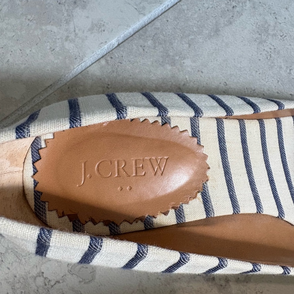 J. Crew Striped Canvas Wedge Espadrilles - Navy and Cream size 9 - Picture 3 of 7
